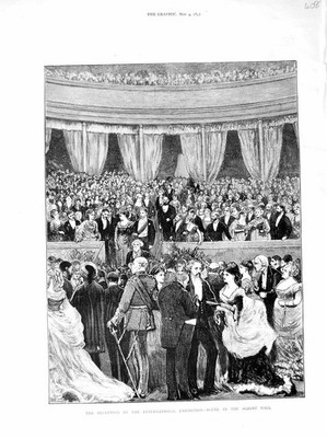 Original Old Antique Print 1872 Albert Hall International Exhibition Reception