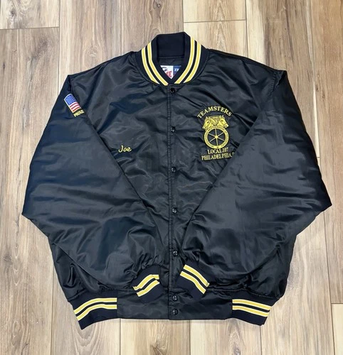 Vtg 90s Teamsters Local 107 Philly Satin Bomber Jacket 2XL Game Sportswear image 7