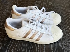 Adidas Originales Superstar Tenis Blanco Rosa Oro Rayas Mujer’s Talla 7