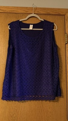 Women's 1X Purple Sleeveless Crochet Tank Top Boho Cottagecore Lace