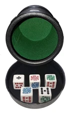 Dice Cup Green Felt Lining Removable Lid + White Poker Dice - New Other