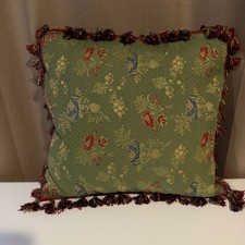 Floral Botanical Tossed Print Throw Pillow Tassels Green Red Blue