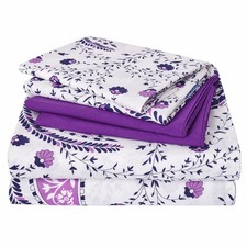 6 Piece Purple Paisley Sheet Set King Size, Soft Printed Microfiber Sheets wi...
