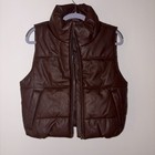 Faux Leather Crop Puffer Zip Up High Neck Brown Vest By Ambiance Outerwear Small