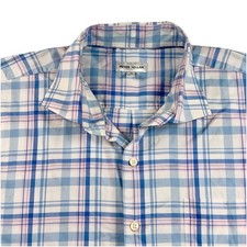 Peter Millar Men  s Button Up Shirt Pink Blue Plaid XL Cotton Blend