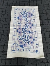 SUZANI RUNNER - UZBEK SUZANI PANEL -  19.5" x  37" - SILK EMBROIDERY ON COTTON