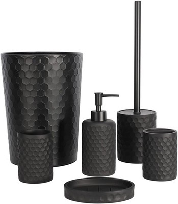 zccz Bathroom Accessory Set - 6 Pcs Black Bathroom Accessories Set with Trash Ca