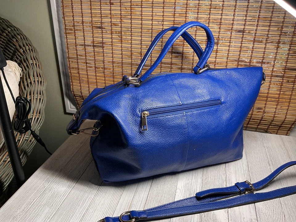 Ora Delphine Royal Blue Leather Shoulder Or Double Handle Satchel - Image 3 of 4