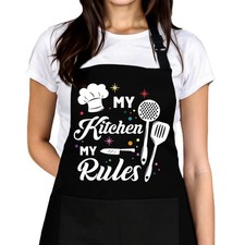 Kitchen Aprons Women Adjustable With Pockets My Rules Cooking Black Funny Chef