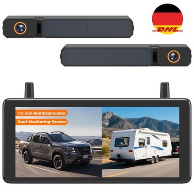 AUTO-VOX 2X Solar Rückfahrkamera Kabellos Mit 7.2'' 1080P DVR Monitor LKW RV BUS