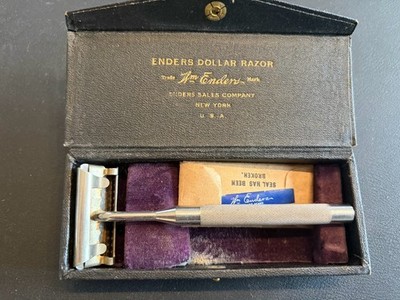 Vintage Enders Dollar Razor Safety Razor Set Case + Blade Pack Pat 786820