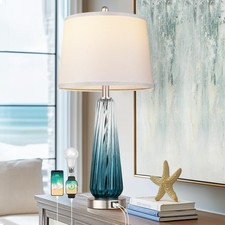 Glass Table Lamps for Living Room, Modern Bedside Lamps with USB A C Ports, 3...