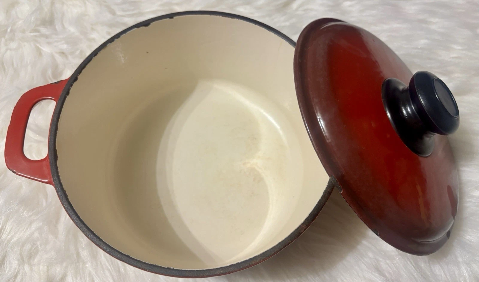 Enamel Cast Iron Dutch Oven With Lid 2 Qt Red Flame 7 Lbs 9 Oz. See Description