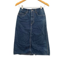 Vintage Calvin Klein Denim Midi Skirt Blue High Waisted Made in USA Size 6 1118