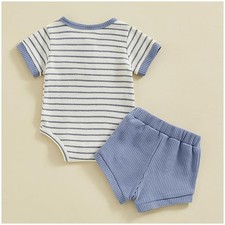 Baby Boy Summer Clothes Button Short Sleeve Romper Bodysuit Shorts Set Infant So
