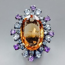 Handmade 28ct Natural Citrine Quartz Ring 925 Sterling Silver Size 8 /R430922