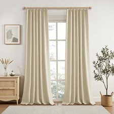 Pinch Pleat Blackout Linen Curtains 102 Inches Long, Pleated Linen Drapes 2 P...