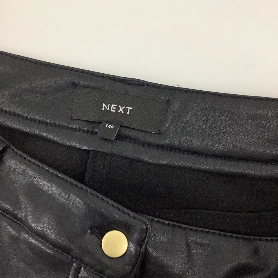 NEXT Black Faux Leather Trousers Leggings UK 14R PU Stretch Wet Look - Image 3 of 4