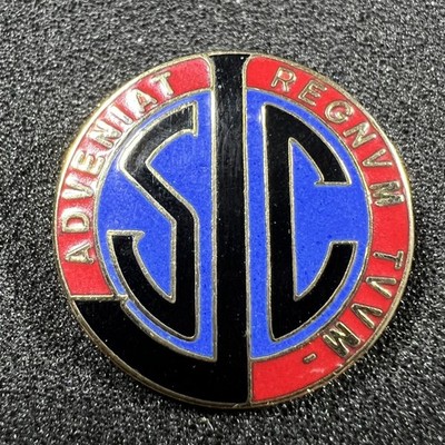 Vintage Adveniat Regnum Tuum Lapel Pin ST Monogram Thy Kingdom Come Religious