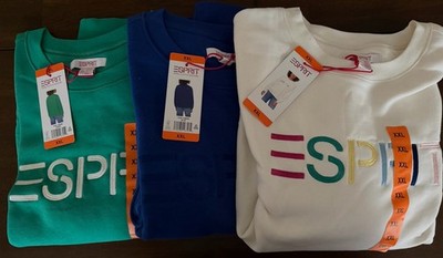 Esprit Costco Crewneck Sweatshirt 3 Pack XXL Blue Green White Retro Logo NWT