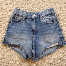 Zara Girls Light Wash Distressed Denim Cut-Off Shorts 10 Adjustable Casual