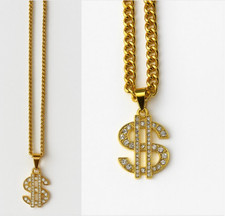 Mini Gold Dollar Sign Chain Necklace Fancy Dress Hip Hop Bling Costume Jewelry