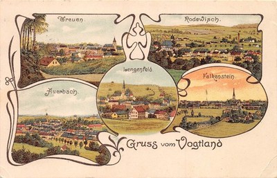 AK Litho. Gruss vom Vogtland Treuen, Auerbach, Falkenstein, Rodewisch (D40849)