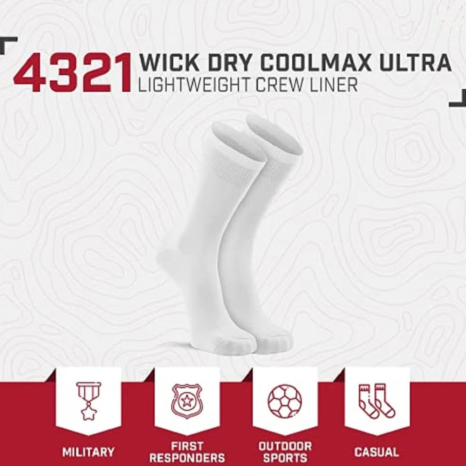 Fox River 4321 Wick Dry Lightweight Unisex Tube Crew Liner Socks White Medium - Image 4 of 4