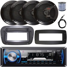 Pyle PLMRB29B 1-DIN Boat MP3 Receiver W/Kit  Adapter Plate, 4x 6.5" Speakers
