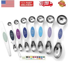 Stainless Steel Magnetic Measuring Spoons Set of 8 with Leveler, Dual Sided M...