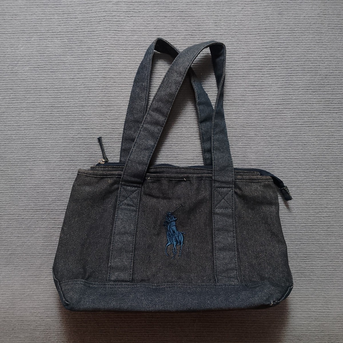Polo Ralph Lauren Denim Tote Bag Navy Blue Embroidered Big Pony