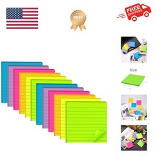 12 Pads Lined Sticky Notes 4x4 in, 6 Bright Colors Self-Stick Note Pads, Stro...