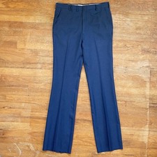 Vintage Mens 1960s Poly Twill Pants Size 36 Waist Trousers Deep Blue Unhemmed