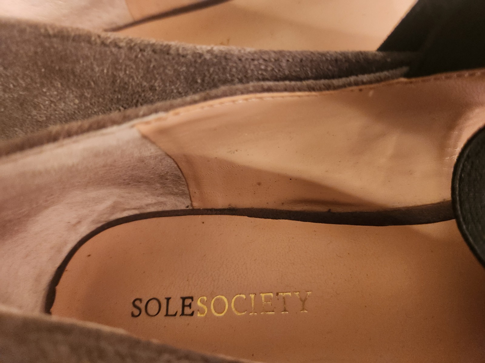 Sole Society Kami Womens sz 9.5 Taupe Suede Elastic Strap Slip On Flats #44