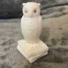 Vintage Westmoreland Milk Glass Owl On Books, Rhinestone Eyes, Marked