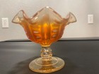 VINTAGE Dugan orange Carnival Glass Ruffle edge Compote candy dish pedestal bowl — photo 10