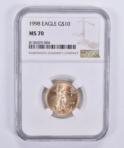 1998 $10 American Gold Eagle 1/4 oz Gold MS70 NGC Brown Label *8167