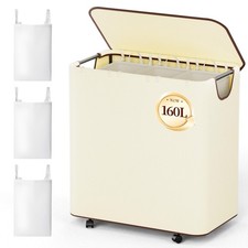 LAMU 160L Laundry Basket with Wheels, Rolling Laundry hamper with Lid and 3 R...