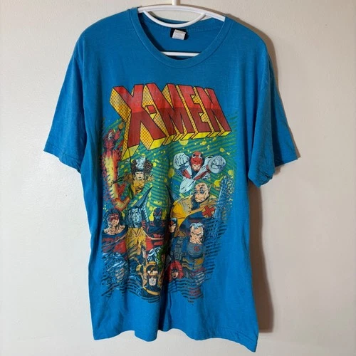 Vintage X-Men Marvel Graphic Tee Mens Size Large Blue Comic Shirt