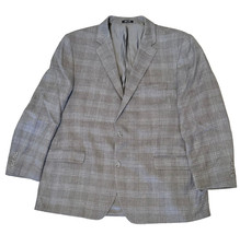 Joseph Feiss Gray/Blue Windowpane Wool Silk Linen Blazer Sport Coat Jacket 48R