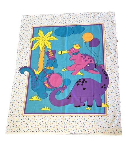 Vintage Dinosaur Fabric Panel Baby Childs Dinky Dinos 1993 Crafts Quilt 35 x 45"