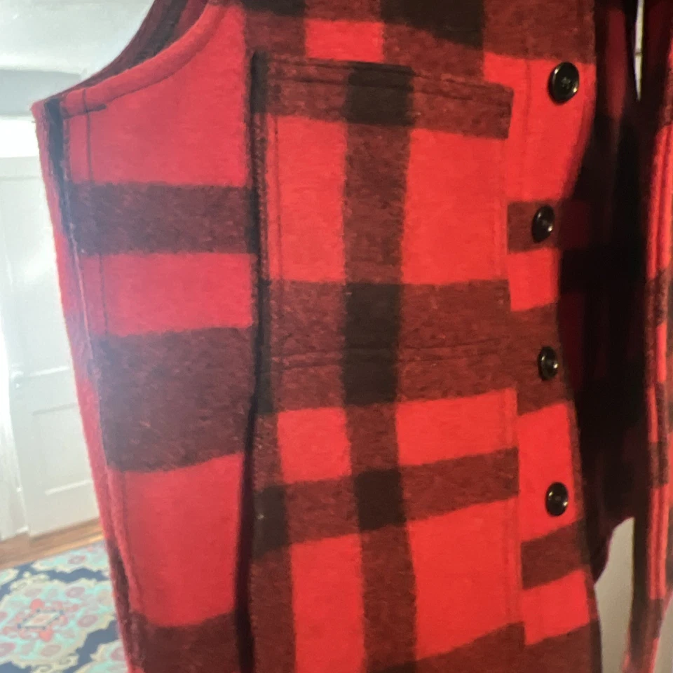 Chaleco de Lana Filson Mackinaw Talla 40 Bolsillos Rojo Cuadros HECHO EN EE. UU. VINTAGE Foto 3 de 4