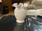 VTG 1948 FENTON White Hobnail Milk Glass Double Crimped Vase-Ruffled Edges-6" H