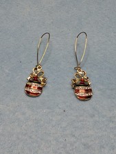 Festive Christmas Ornament Dangle Earrings Gold Tone
