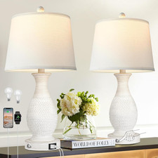 Set of 2 Table Lamps with USB C A Fast Charging Ports, 26" Tall Farmhouse Living