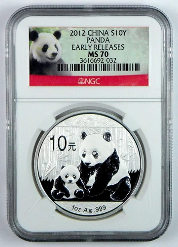 2012 10 Yuan Chinese Panda 1 Oz .999 Fine Silver Coin - NGC MS 70 - ER