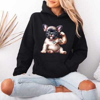 Französische Bulldogge Liebe Mama Hund Mama Tiere Damen Hoodie Flexing Puppy