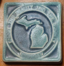 Pewabic Pottery Michigan Green/Blue Tile Enjoy The Beauty And The Bounty - 2014