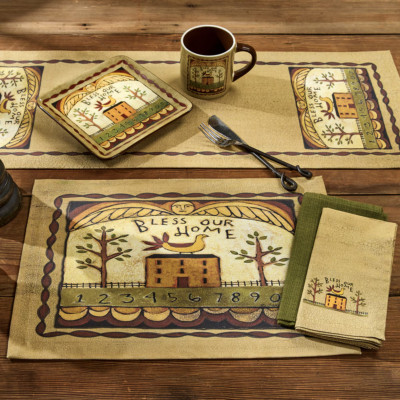 2 Bless Our Home Saltbox House Primitive Country Cotton Tabletop Placemats 13x19