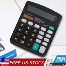 12-Digit Desktop Calculator Solar Battery Big Button Dual Power Large Display